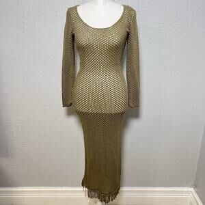 Anthropologie Women’s Fishnet Swim Cover Up Dress Green Crochet Size Small